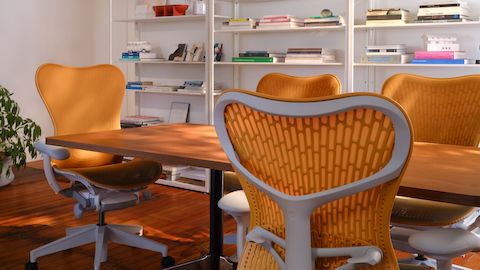 Mirra 2 Chair in Ochre and Alpine in an office setting.