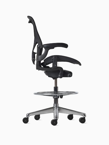 Side view of an Aeron ESD Stool with a granite frame and suspension and a polished base.