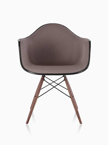 Eames Molded Fiberglass Armchair in Sepia Brown Hopsak with Walnut Dowel Legs.