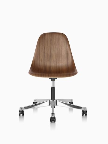 Eames Task Chair with walnut shell, viewed from the front.
