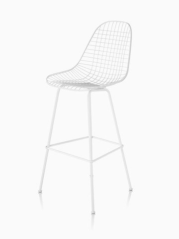 White Eames Wire Stool, viewed from a 45-degree angle. 