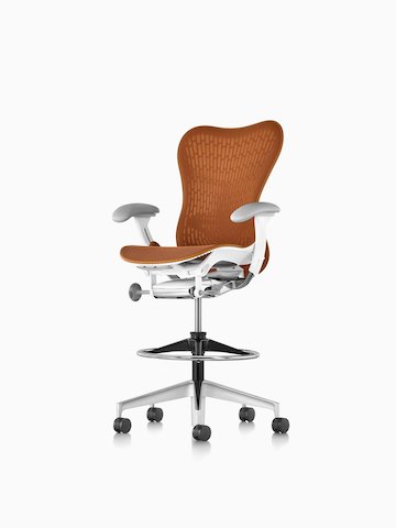 Orange Mirra 2 Stool, viewed from a 45-degree angle.