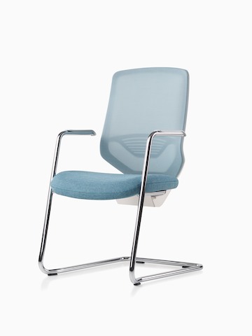 A POSH Express 2 side chair with mesh back and cantilever anodized chrome base.