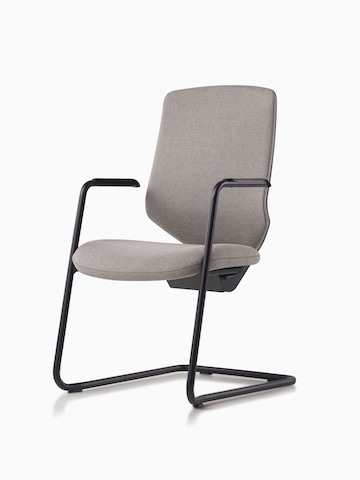 A POSH Express 2 side chair with grey upholstered back and powder-coated black base.