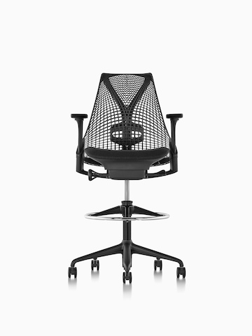 Black Sayl Stool, viewed from the front. 