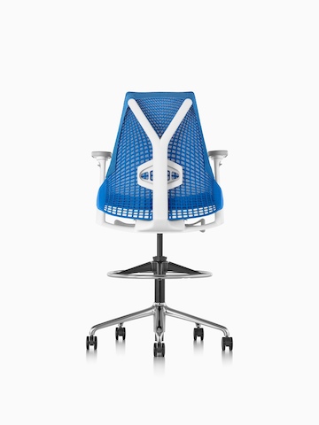 Blue Sayl Stool, viewed from the rear. 