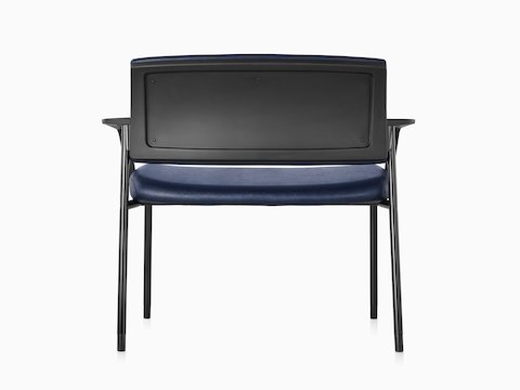 Back view of a Verus Plus Chair with arms upholstered in blue vinyl.