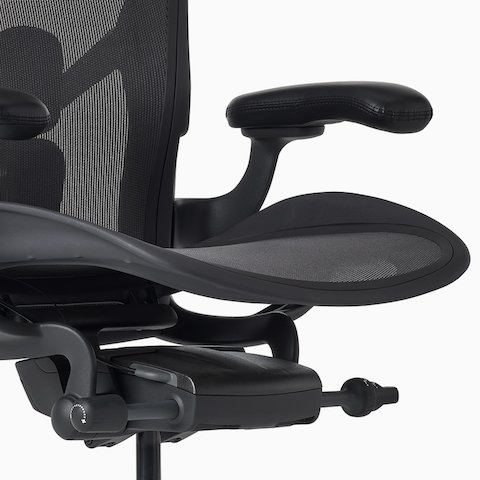 Close-up, front-angle view of an Aeron ESD Chair in size B with a granite frame and suspension.