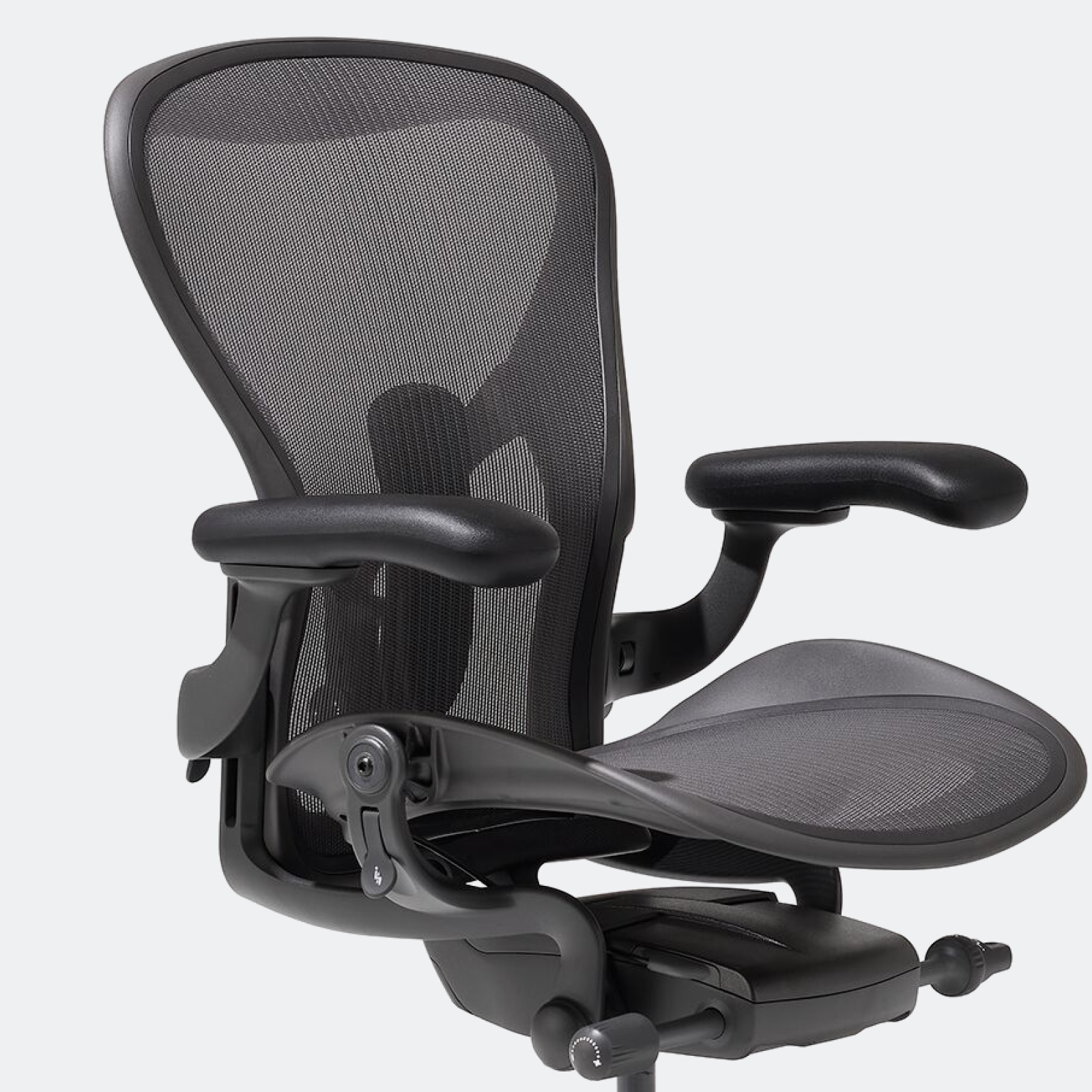Front-angle view of an Aeron Chair in black.