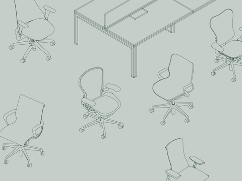 An illustration of several chair product models.