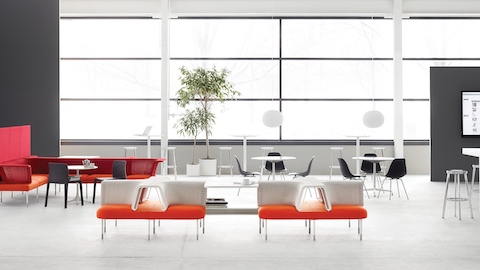 A healthcare staff lounge featuring a variety of seating, including Social Chairs from the Public Office Landscape system.