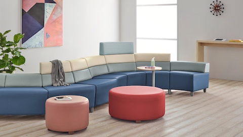 A curved configuration of the Steps Lounge System in a healthcare waiting area.