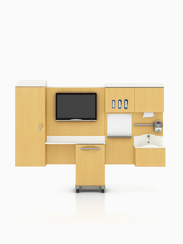 A wall of modular healthcare components from the Compass System.