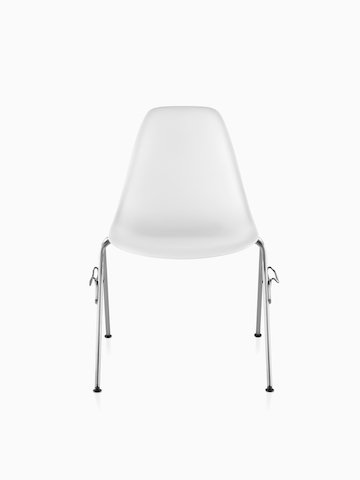 White Eames Molded Plastic Chair with stacking base.