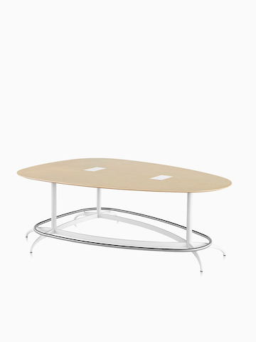 A teardrop-shaped Exclave conference table.