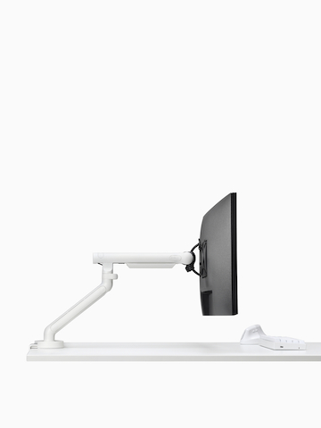 White Flo Single monitor arm viewed from the side.