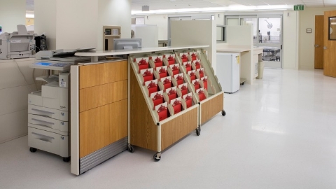 The caregiver work area on a patient floor.