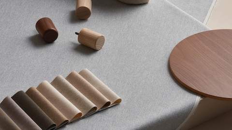 Close view of some of the fabrics and finishes available with Plex Lounge Furniture.